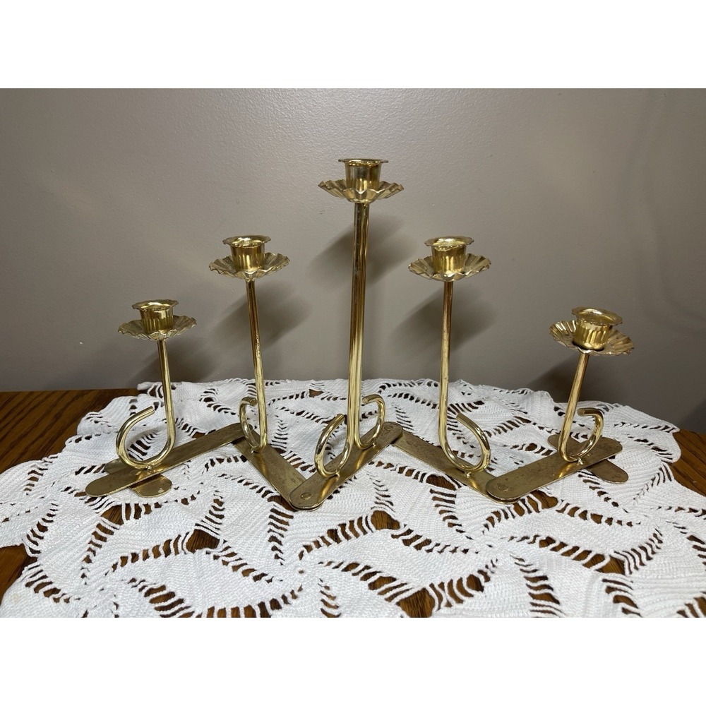 Vintage MCM Homco Copper Toned 5 Candleholder Expandable Accordion Tulip Shaped